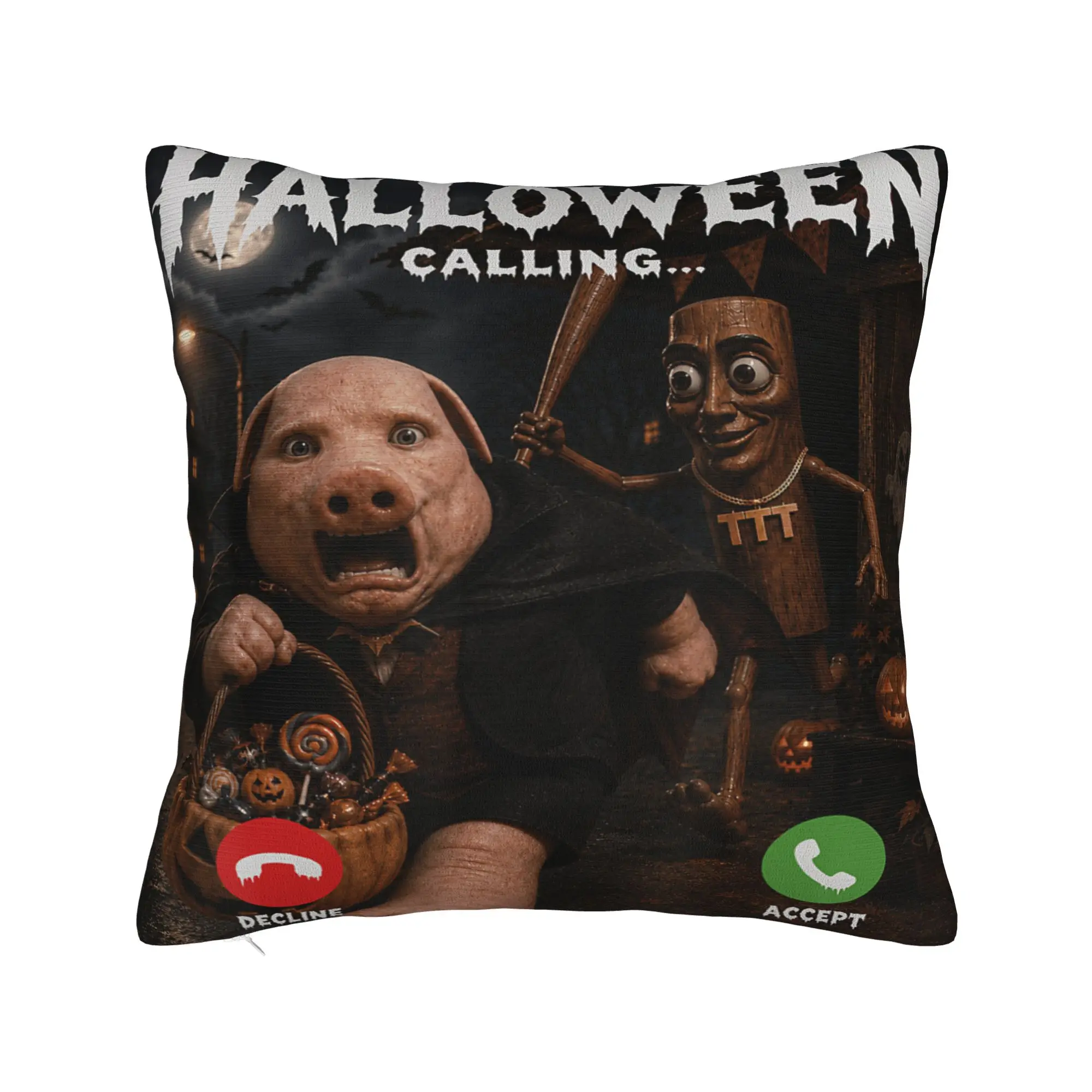 Tung Tung Tung Sahur John Pork Halloween is Calling Meme Pillowcases  Novelty Pillow Case For Living Room Sofa Pillow Cover