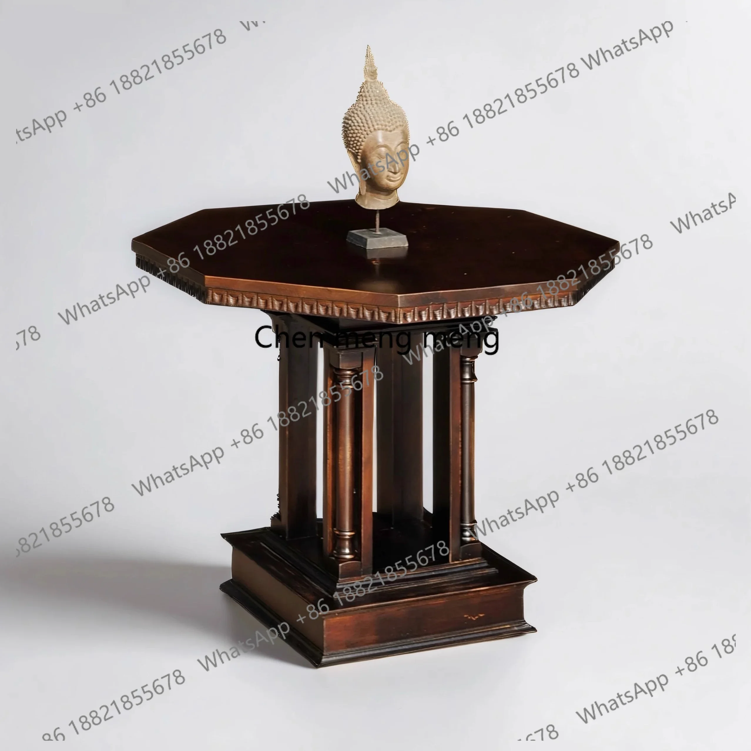 d178 Temple octagonal table hand-carved medium ancient Roman style square table old wood vicissitudes