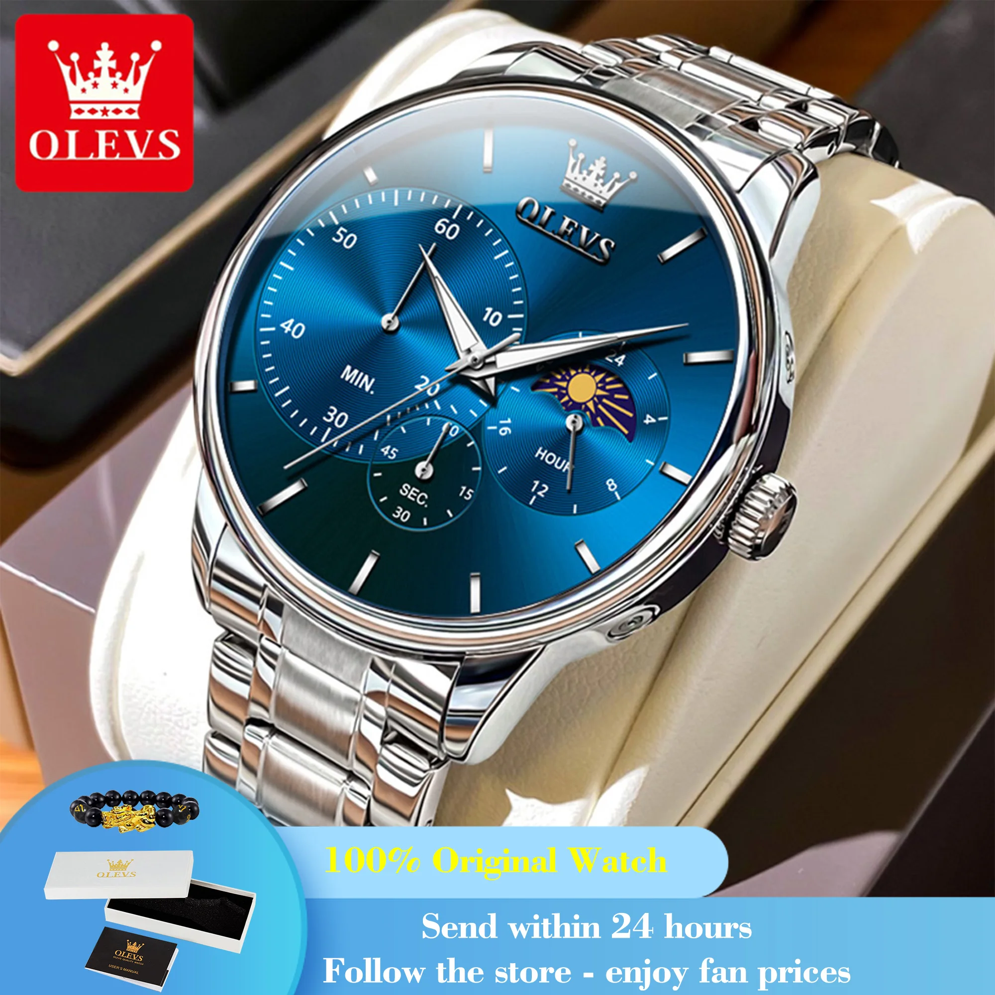 

OLEVS 2936 Fashion Business Chronograph Quartz Man Watch Top Brand Waterproof Luminous Watch For Men Moon Phase Dress Wristwatch