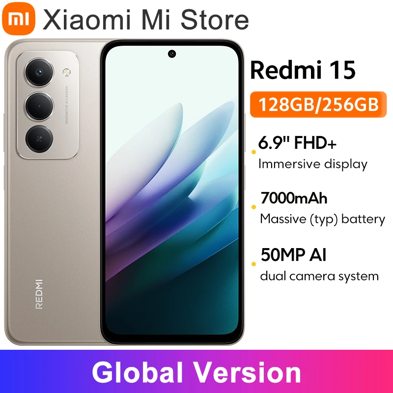 Global Version Redmi 15 Smartphone 50MP 6.9" Up to 144Hz Snapdragon® 685 Mobile Platform 7000mAh battery 33W fast charging IP64