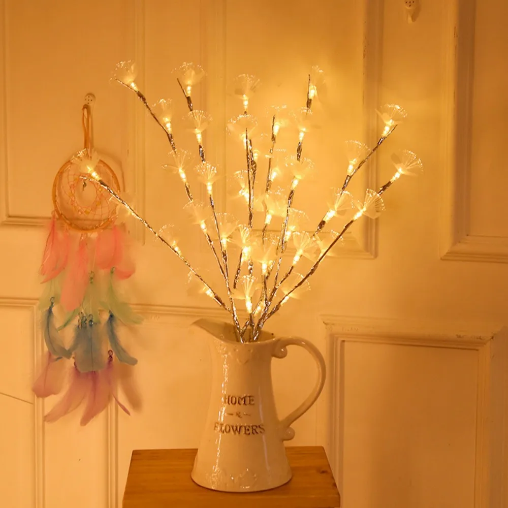 Battery Box Branch Light With White Fiber Flower, Suitable For Indoor Decoration Lighting For Weddings, Festivals, And Parties