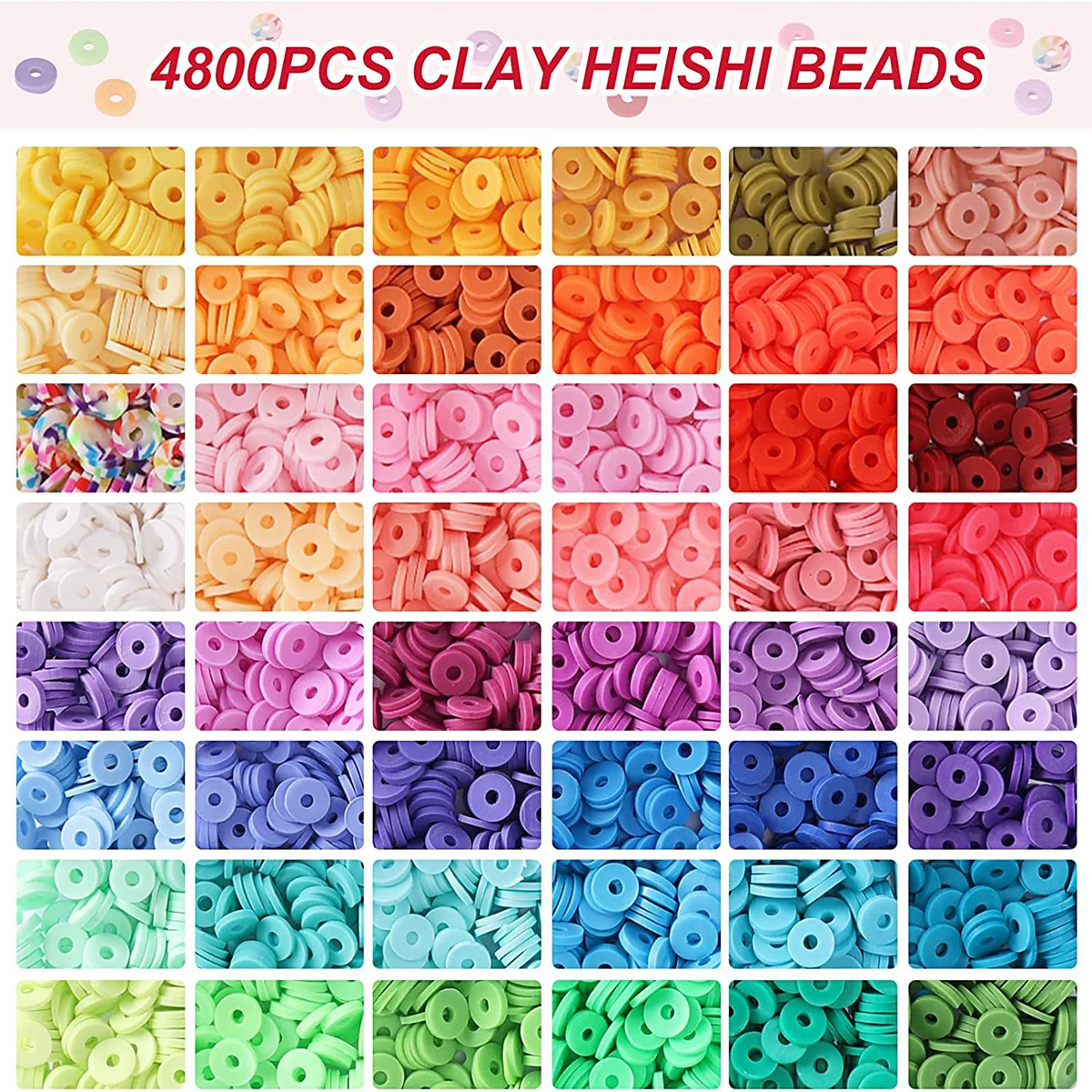 5000pcs Clay Beads Bracelet Making Kit, 48 Colors Flat Round Clay Heishi Beads Set for Jewelry Bracelet Necklace Earring Making