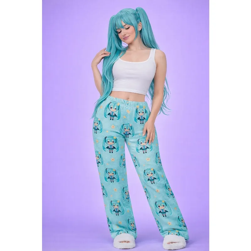 2026 Summer Miku Cartoon Full Over Print Adult Kids Pajama Pants Flannel Quick-dry Comfy Lightweight Casual Pants Kawaii Pants view 3
