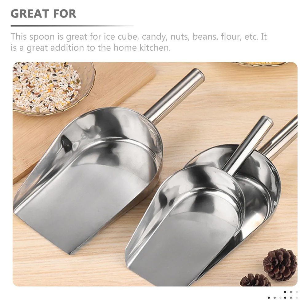 

2pcs Stainless Steel Ice Shovel Flat Bottom Scoop for Home Coffee Bean Grain Food Dried Shovel Seamless Welded Kitchen Bar