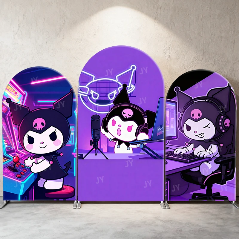 

Kuromi неоновый игровой стиль арка фон крышка модная праздничная сцена для детей день рождения детский душ фотобудка Декор фон