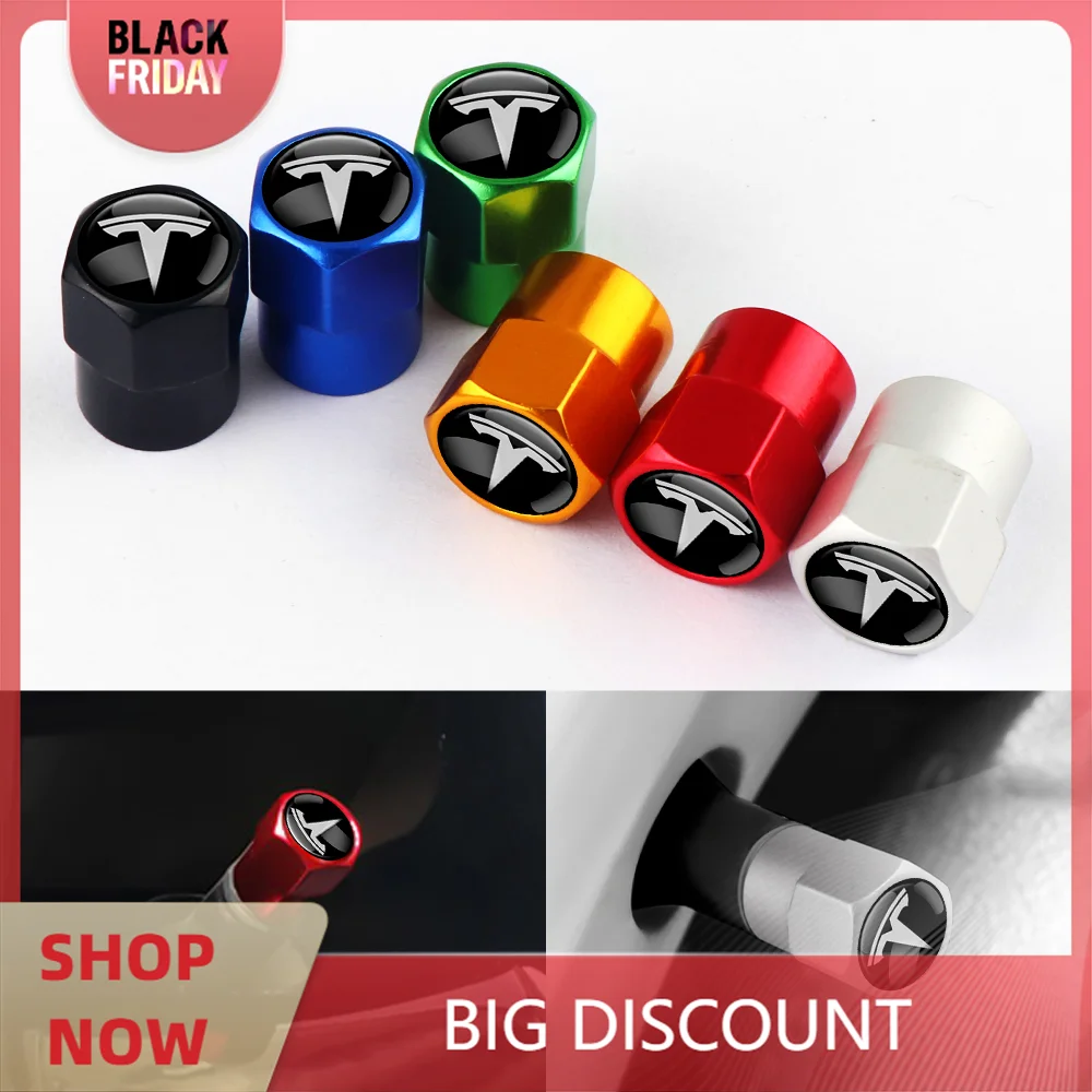 4Pcs Car Wheel Tire Valve Caps Cover Car Wheel Tire Stem Air Valve Caps for Tesla Model 3 Model S Model X Model Y Roadster WYE