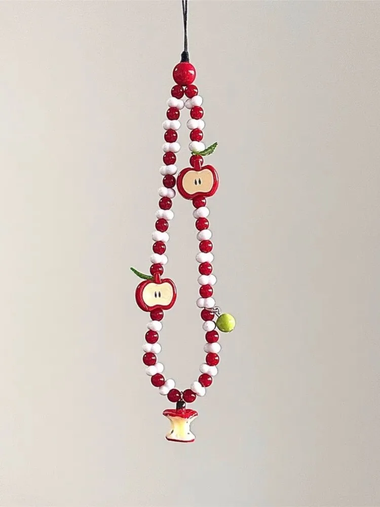 1 pièces sangle de téléphone lanière avec pendentif à breloques de fruits mignon Kawaii blanc rouge perle étuis faits à la main pour IP 11 Airpods écouteurs Ins