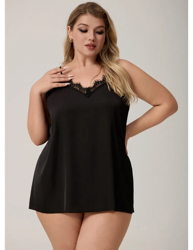 أنثى سوداء الحمالة ثوب النوم ملابس خاصة مثير عارية الذراعين باس النوم الملابس الداخلية الساتان Homewear ليلة #3