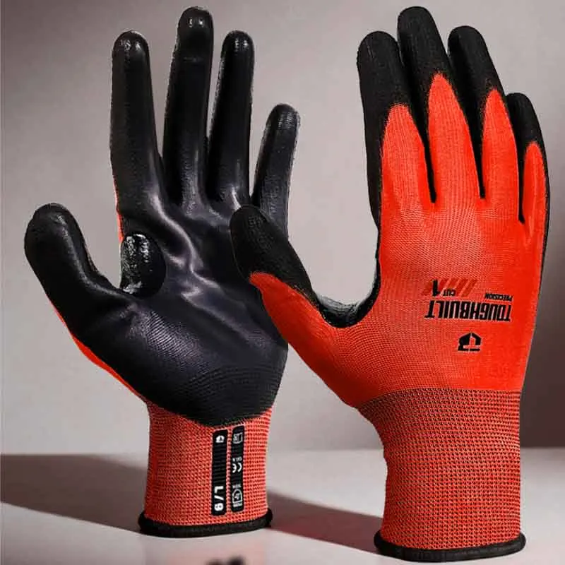 TOUGHBUILT TB‑P2‑02‑1‑O‑L Lightweight PU Coated Work Gloves Orange‑Red Breathable Wear‑Resistant Safety Gloves Tool Pouch