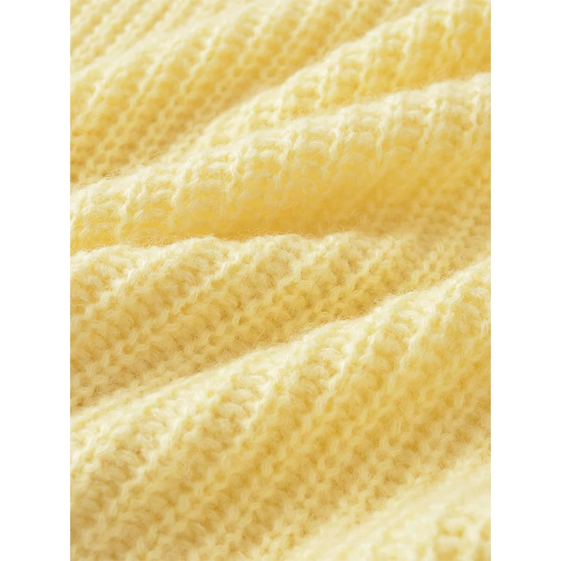 2025 Women Single Breasted Yellow Knit Cardigan Long Sleeve O Neck Loose Autumn Sweater Coat