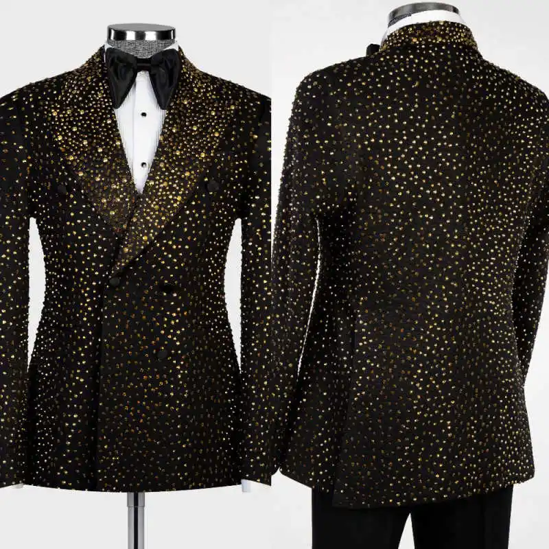 

Sparkly Men's Suits 2 Pieces Jacket Pants Peaked Lapel Double Breasted Beading Diamonds Wedding Customized trajes para hombre