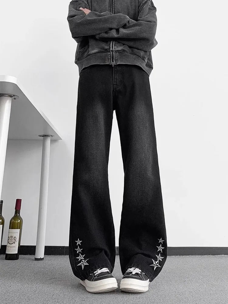 

American High Street Bla Star Embroidery Flared Jeans Men's Spring Autumn New Sle Straight Leg Long Pants Casual Wear