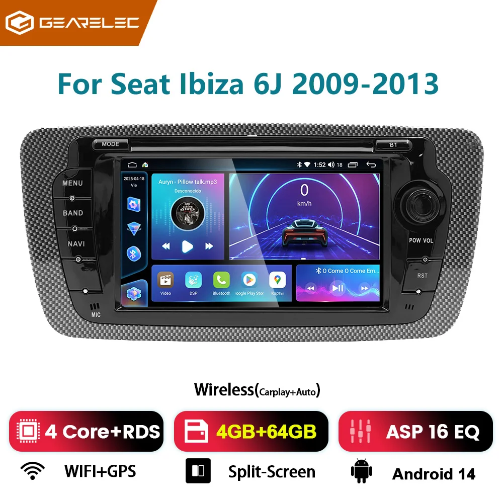 Autoradio 7 inch IPS touchscreen draadloze Carplay Android Auto bedraad voor Seat Ibiza 6j 2009-2013 DSP GPS auto multimedia speler