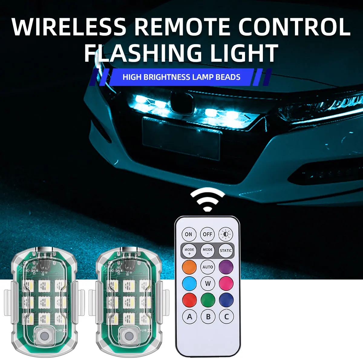AliExpress KEVANLY 1/2/4pcs Car Drone Wireless Strobe Light LED Flash Colorful Warning Indicator Remote Control Anti-collision Signal For Car Bike