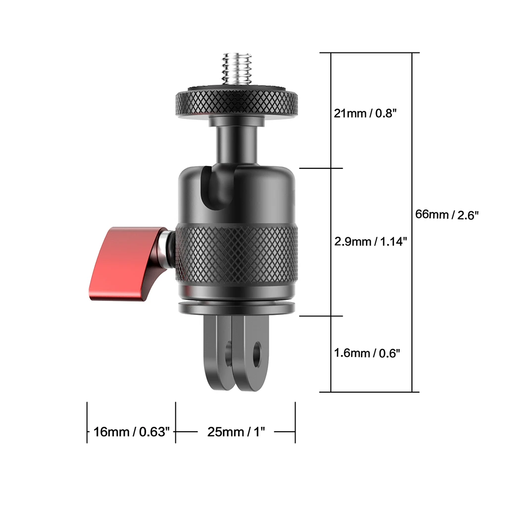 360 องศาหมุนขาตั้งกล้องอะแดปเตอร์ 1/4 "สกรู Ballhead อลูมิเนียมสําหรับ GoPro Hero 13 12 สําหรับ insta360X4 Action กล้อง