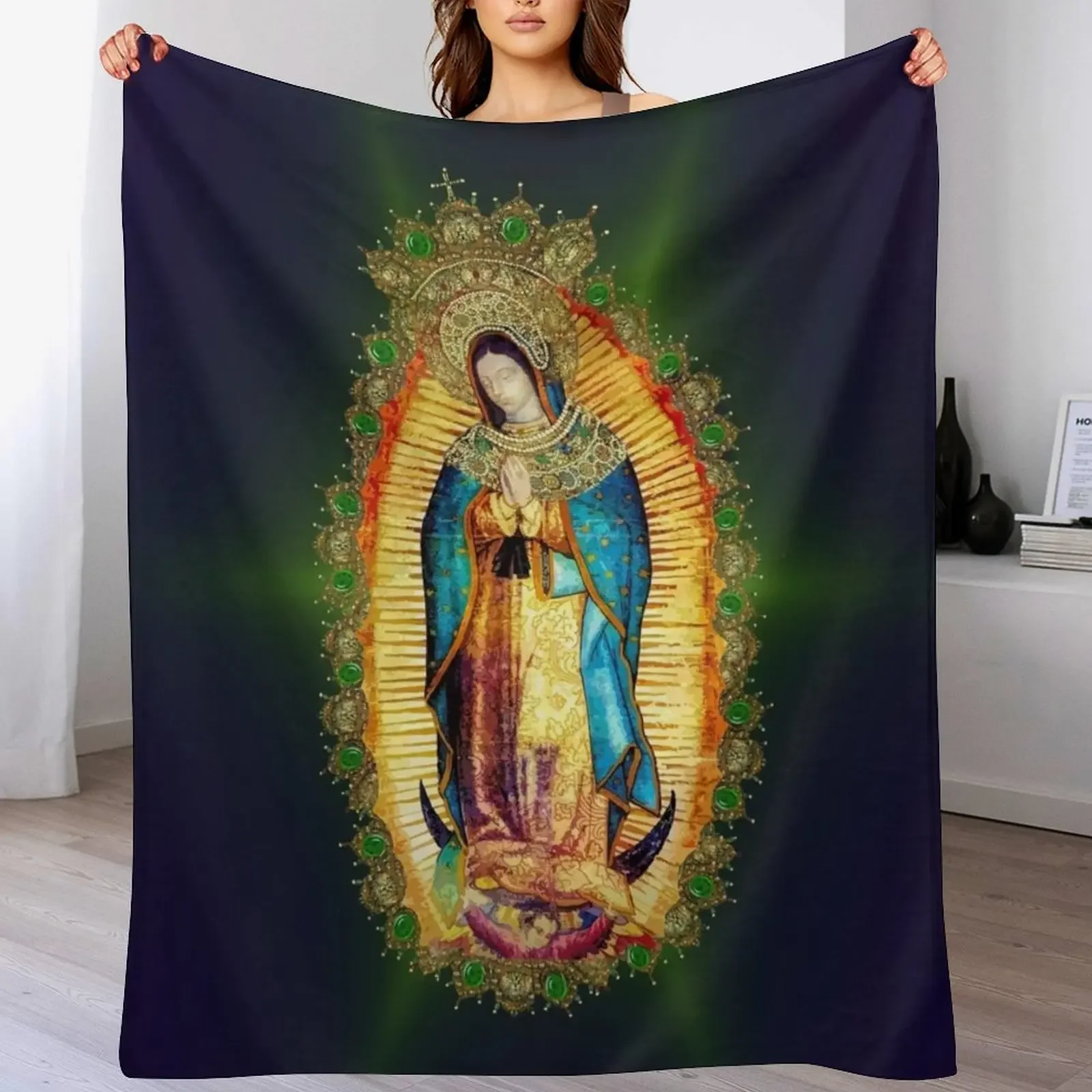 Our Lady of Guadalupe Mexican Virgin Mary Aztec Mexico Throw Blanket Warm Comfortable Blanket Gift for Parents Friends