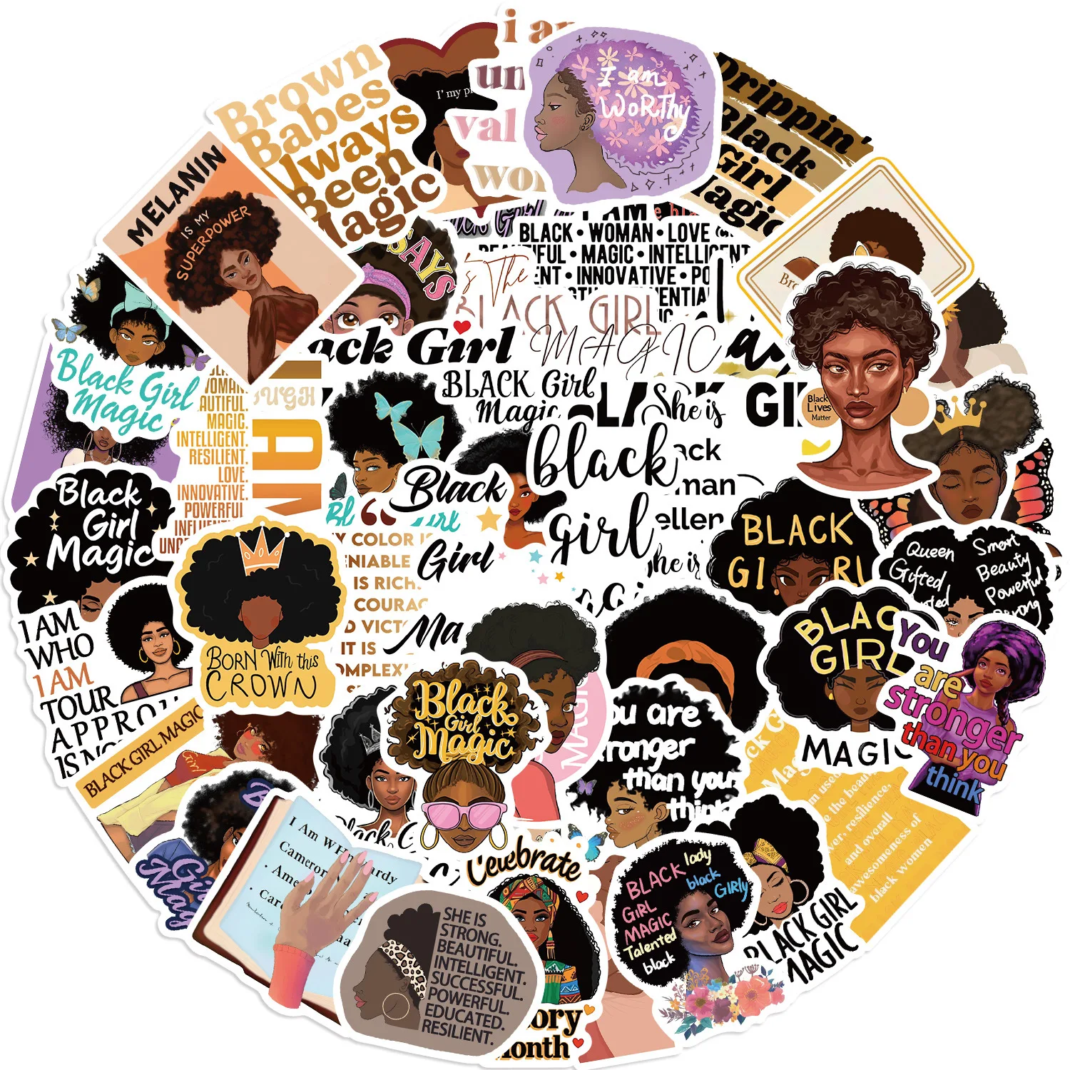 10/30/50PCS Black Girl Self Affirmation Inspirational Stickers DIY Decoration PVC Waterproof Skateboard Notebook Graffiti Toys