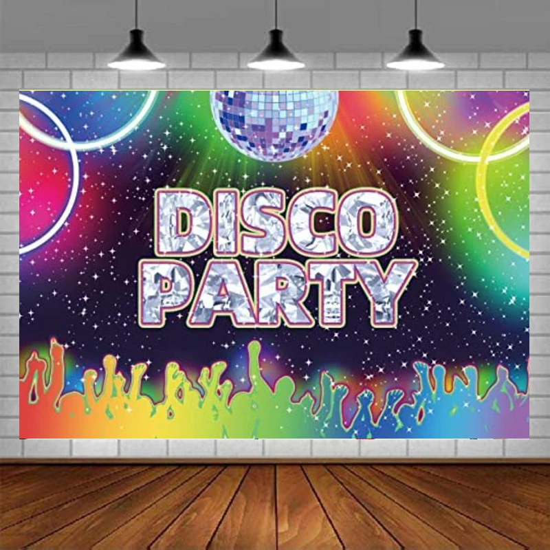 Vintage Disco Party Photography Backdrop 70s 80s 90s Shining Neon For Adults Birthday Background Glitter Stars Ball Lamps Dancer