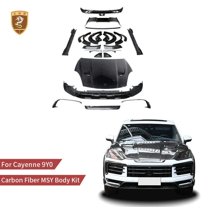 For Porsche Cayenne 9Y0.1 2018-2023 MSY Style Bodykit Dry Carbon Front Splitter Hood Vent Wheel Arch Trims Diffuse Lip Roof Wing