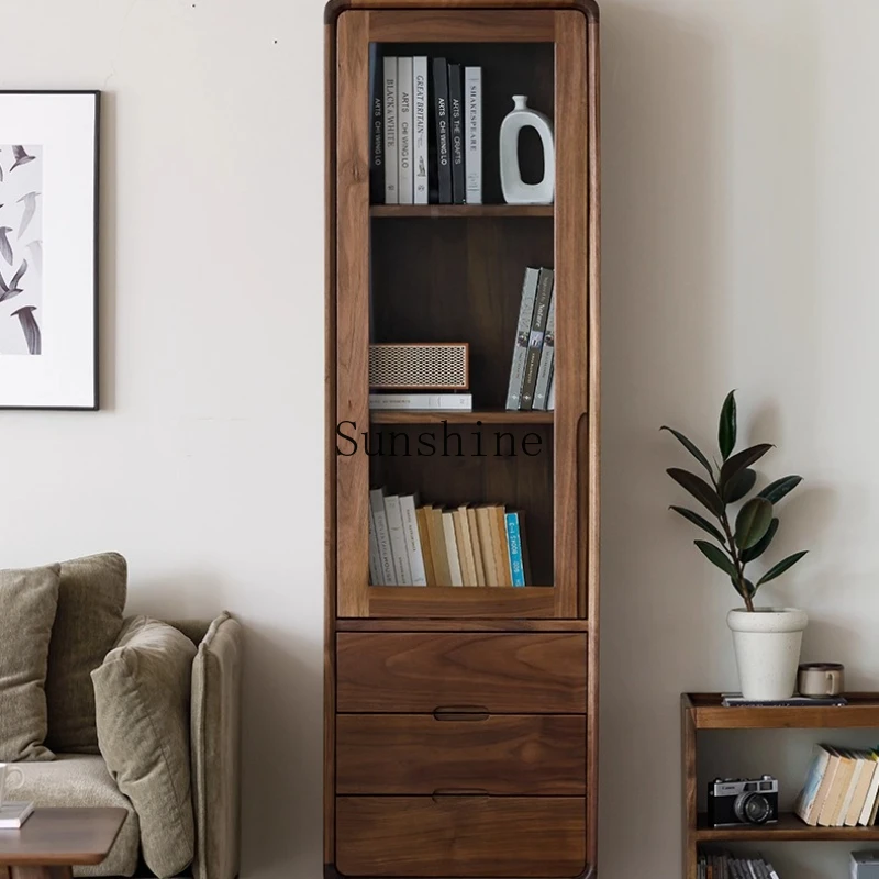 

Solid wood wine cabinet storage single door Nordic glass simple and modern