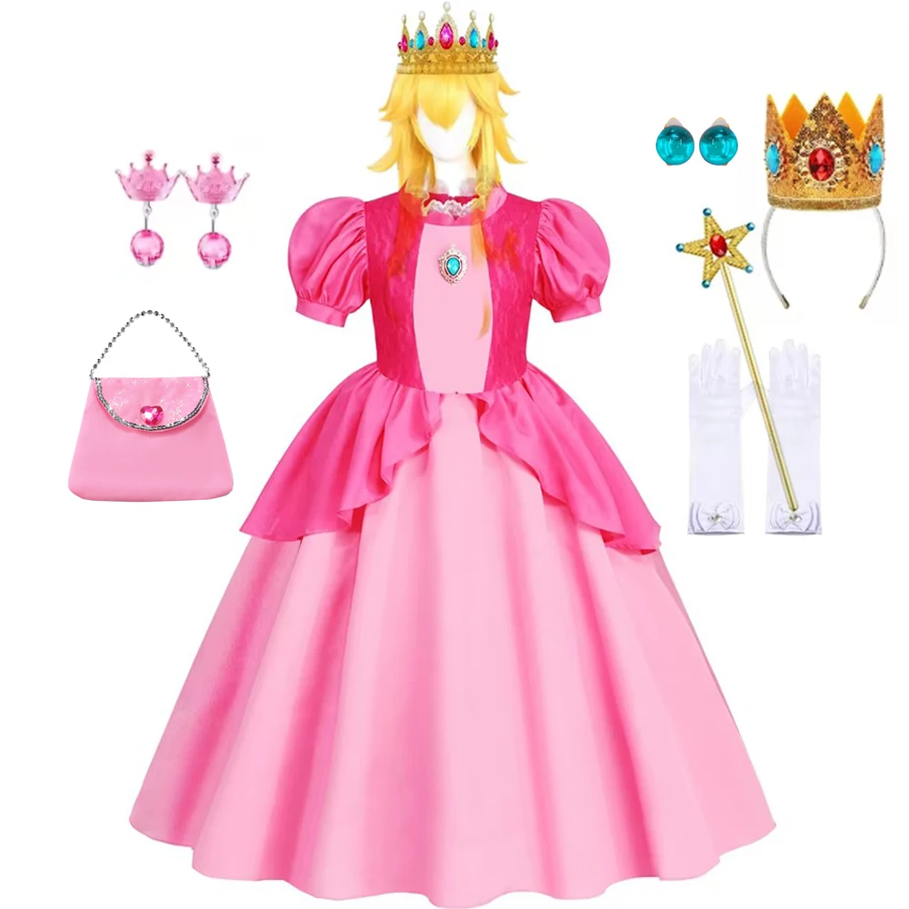 Peach Costume Girls Rosalina Dress Daisy Cosplay Children Birthday Party Carnival Fancy Outfit