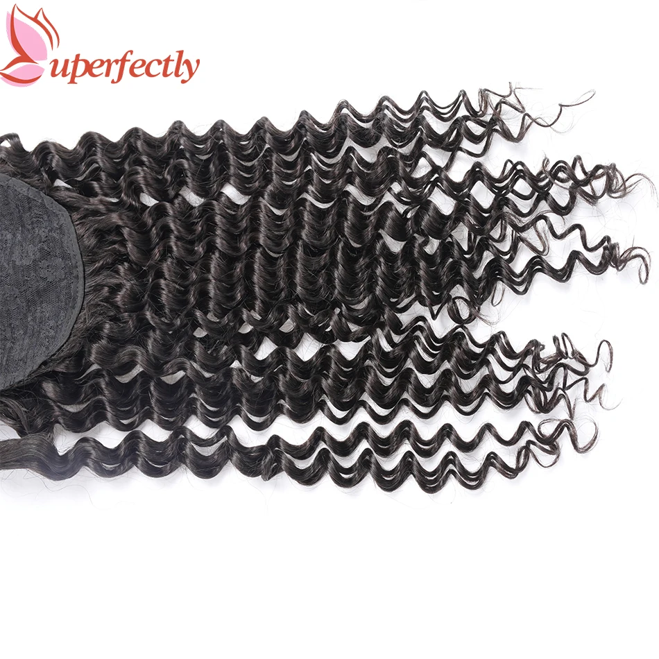 Ulight-Deep Wave Extensões De Rabo De Cavalo De Cabelo Humano, Cabelo Remy Brasileiro, Envoltório Natural Em Torno De Rabo De Cavalo, Clip Em Pedaços De Cabelo