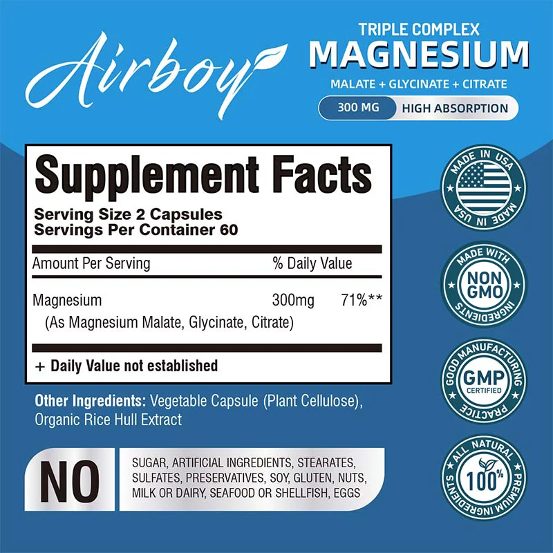 Triple Magnesium Complex - with Glycinate, Malate, Citrate for Sleep, Bones, Heart, Immune Support