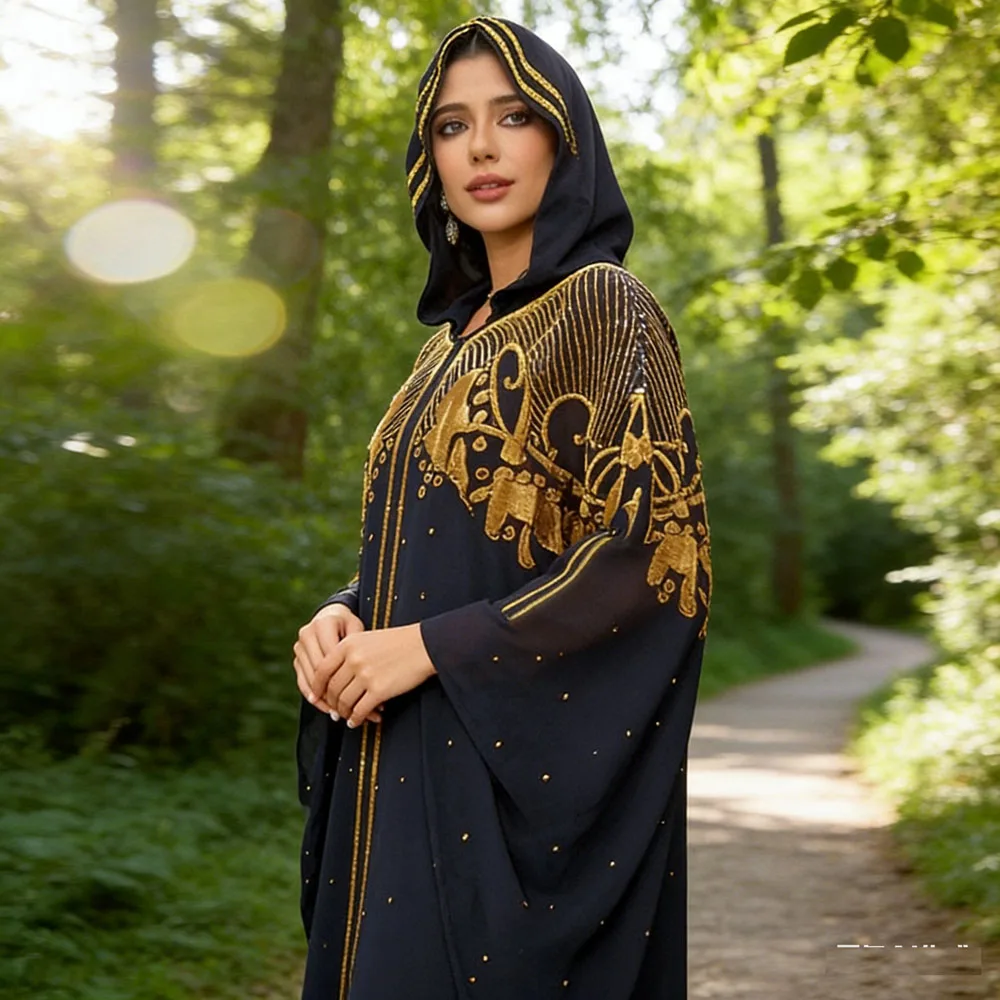 Diamanten Kapuzen Abaya 2PCS Set Modest Frauen Afrikanische Ankara Dashiki Kleid Marokko Kaftan Islamischen Kaftan Modest Gebet Kleidung