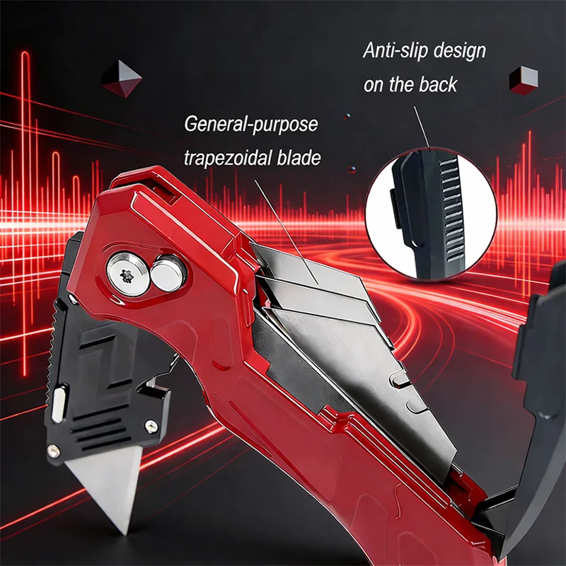 Folding Utility Knife Box Cutter 3-Position Blades Blade Storage Design With Extra 3 Blades Box Knife For Cartons Hand Tools