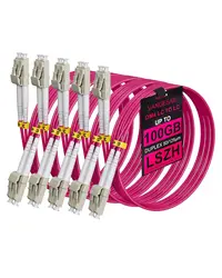 VANDESAIL 2-5M OM4 LC-LC Fiber Patch Cable, 5Pack 50/125µm Multimode Duplex Fiber Cords, 1/10/40/100Gbs, LSZH Jacket