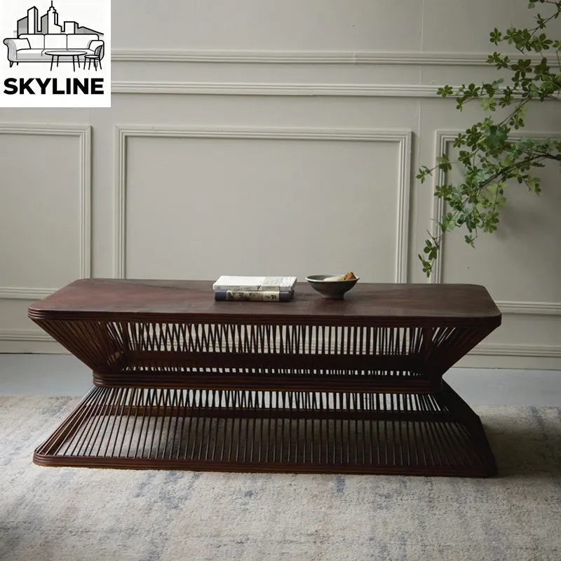 Bamboo square log coffee table, removable low table in front of living room sofa, solid wood wabi-sabi wind
