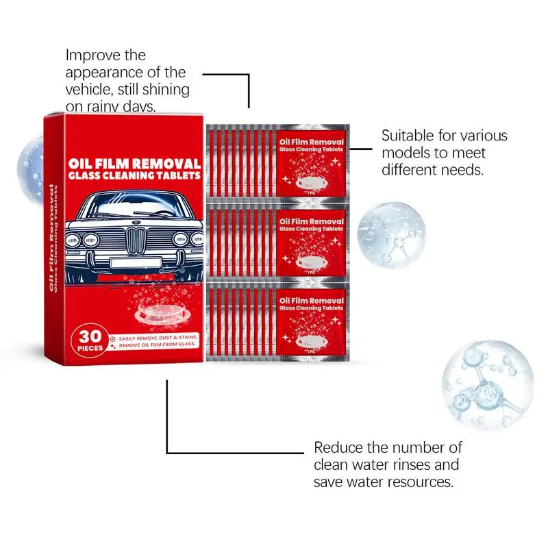 Comprimés de lave-glace de voiture, nettoyant de film d'huile concentré, tablettes d'essuie-glace, nettoyant de vitres sûr, longue durée