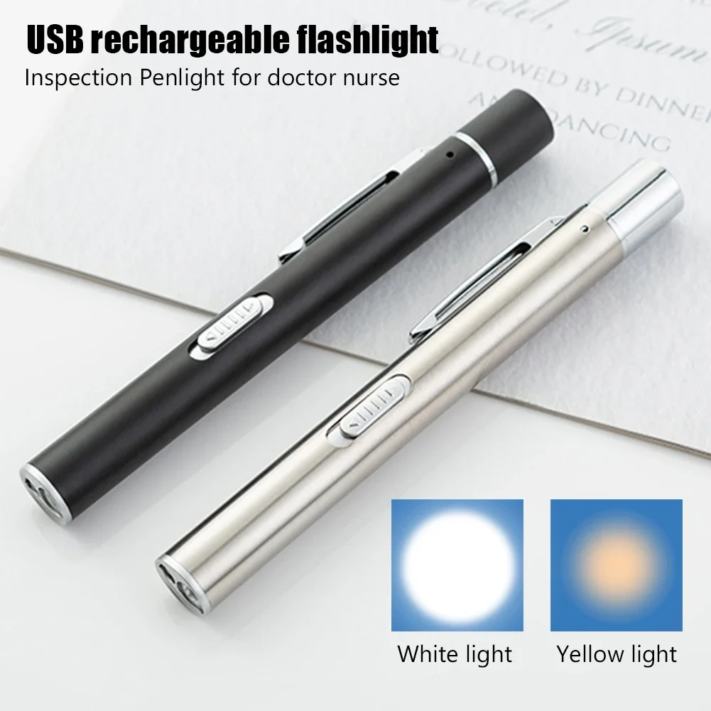 

USB Rechargeable Medical Handy Pen Light Mini Nursing Flashlight LED Torch Lamp With Stainless Steel Clip Pocket Led Flashlight