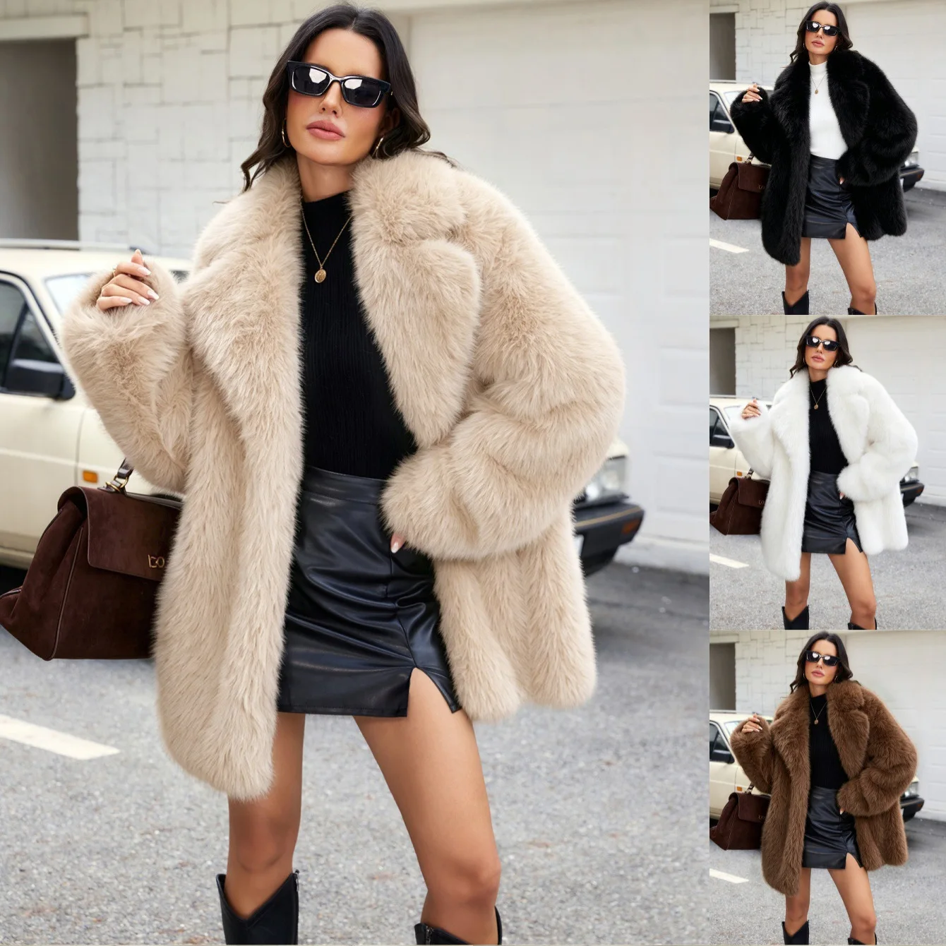 Women Faux Fox Fur Coats Solid Fur Jackets Pocket Cotton Linen Turn Down Collar Long Sleeve Open Stitch Loose 2026 Autumn Winter