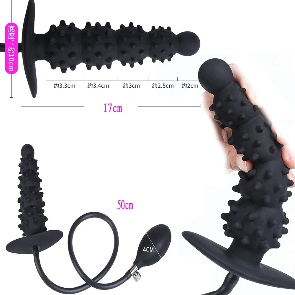 Super Long 5 Beads Inflatable Anal Plug Silicone Column Expandable Big Butt Plug Dildo Pump Ass Dilator Bdsm Sex Toy for Couples