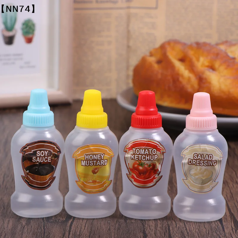 4pcs Mini Sauce Bottle 40ml Ketchup Honey Tomato Salad Containers Refillable Portable Sauce Bottle Jars Seasoning Dispensers[J]