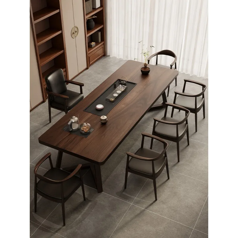 

Walnut tea table and chair combination office large board solid wood tea table living room home