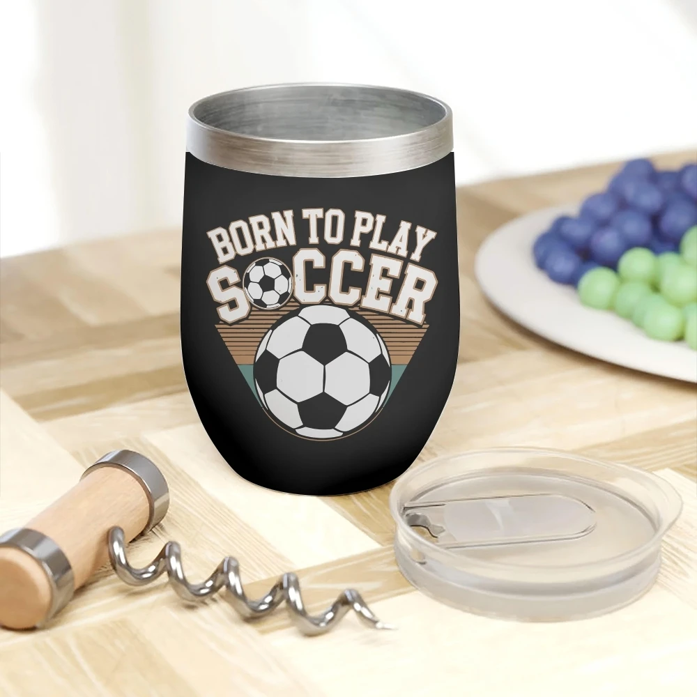 Vintage World Football Badge Design Vacuum Flasks 12oz Insulated Wine Tumbler Vacuum Coffee Mug Egg Shape Thermos Cup