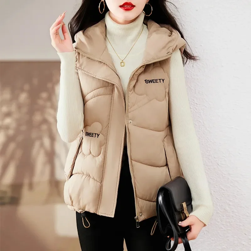 

2024 New Oversized Cotton Vests Sleeveless Coat Women Autumn Winter Hooded Waistcoat Puffer Parkas Warm Down Cotton Outwear