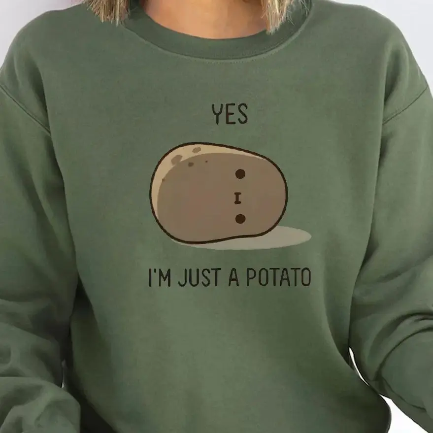 

Sweatshirt Long Sleeves Stylish Pullover Y2K Graphic Hoodies Crew Neck Unisex Casual Daily Wear Yes Just A Potato Cartoon