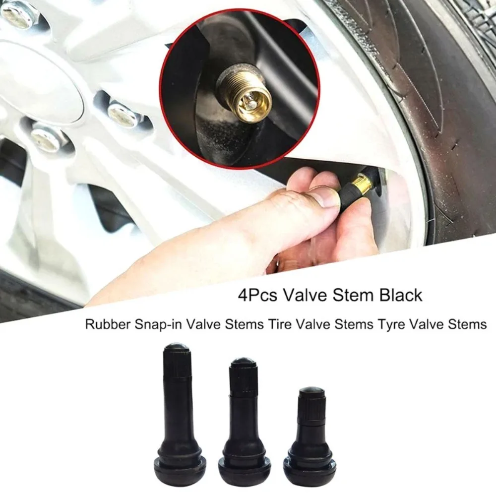 4Pcs TR412/TR413/TR414 Tubeless Tyre Valve Black Rubber Snap-in Car Vacuum Tire Valve Wheel Valves Tire Stem Caps Wheels Parts