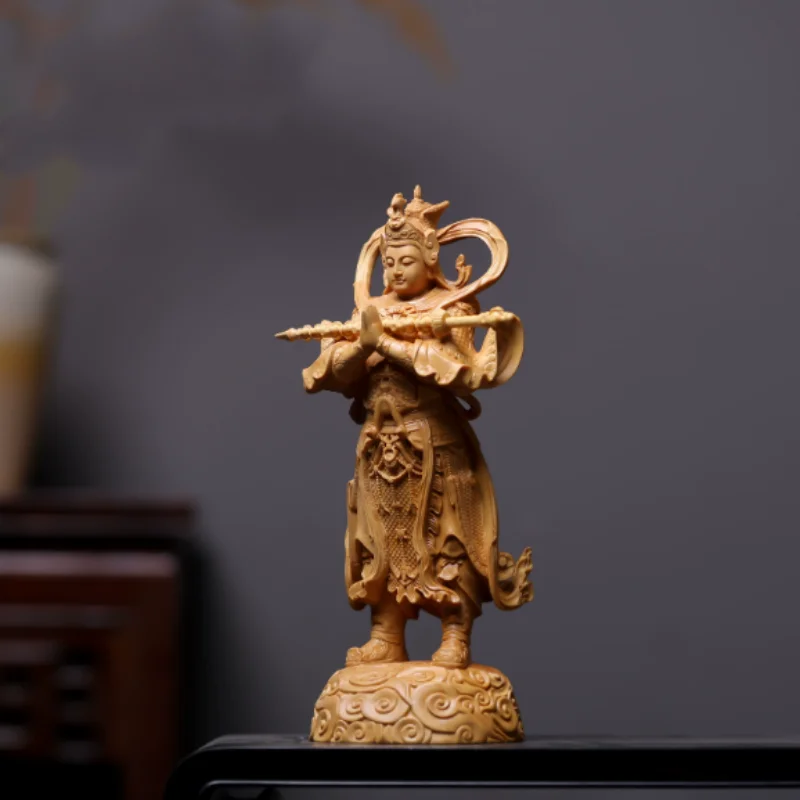 Exquisite boxwood carving Jialan Weituo Bodhisattva protector deity statue Home desktop decoration handicraft ornament