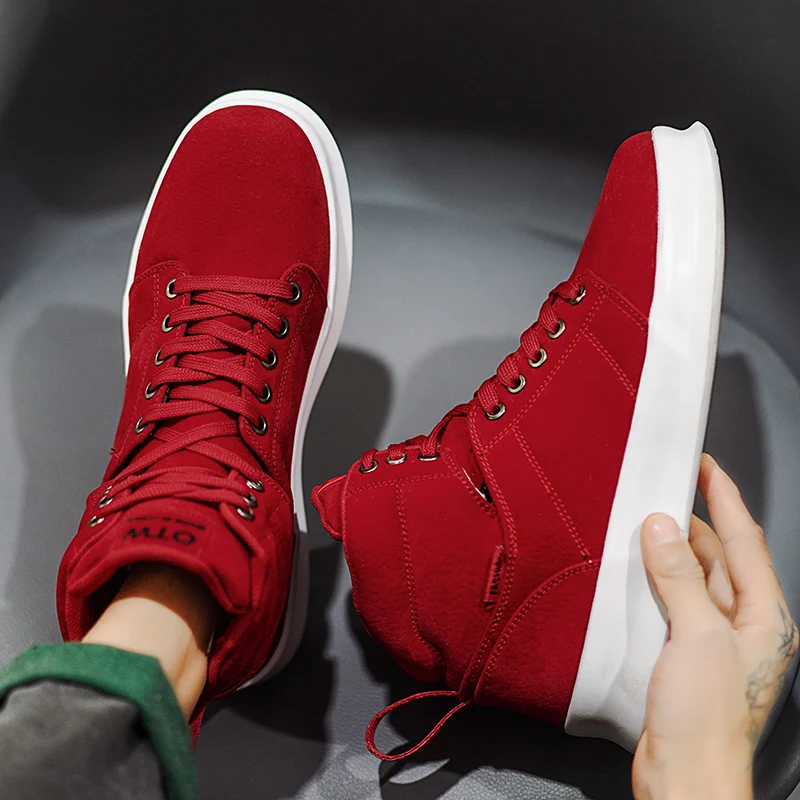 Red High Top Men's Shoes Sporty Casual Basketball Shoes Universal Youth Board Shoes for Autumn Season 38 Size Fashionable Kor...