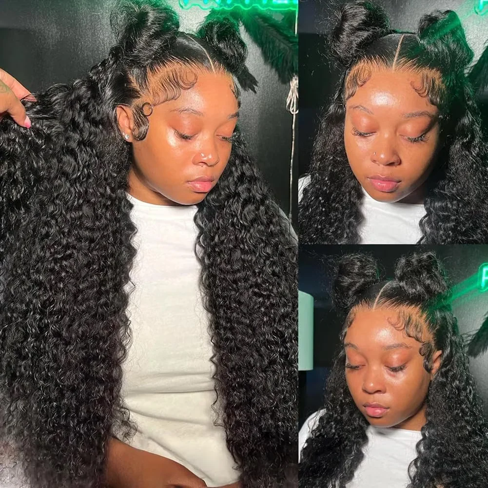 28 Inch 13x4 HD Lace Front Wigs Human Hair Pre Plucked 12A Brazilian Deep Wave Human Hair Wigs Pre Bleached Knots with Baby Hair 180 Density Lace Wig Black