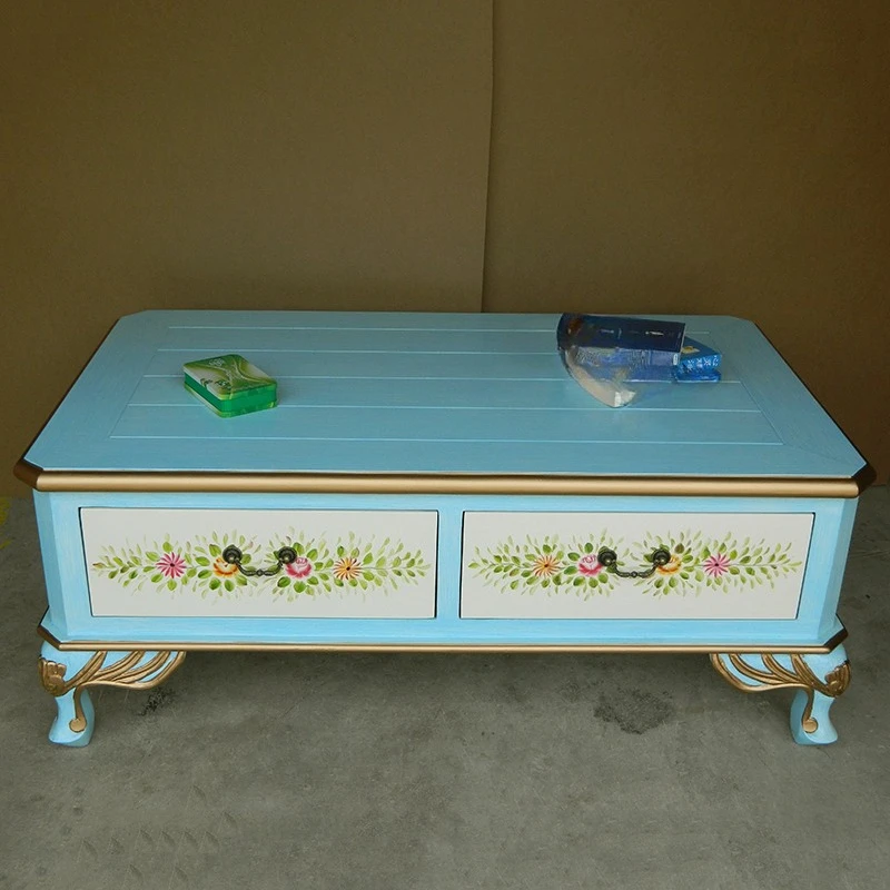 Cuatro mesas de centro, muebles de almacenamiento rectangulares pintados antiguos para sala de estar, café de almacenamiento americano