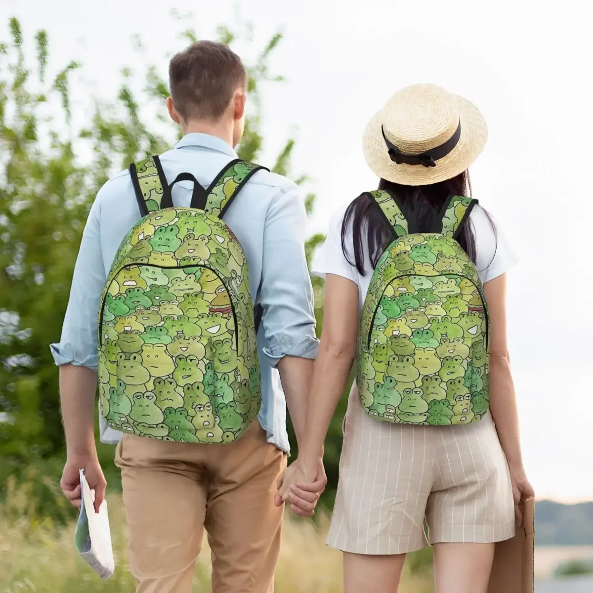 Mochila sapo para homens e mulheres, mochila de lona, bolsa animal fofa, escola primária, estudante universitário, ao ar livre