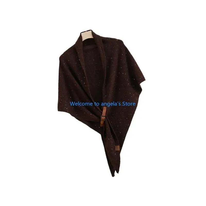 

X4YC повседневная полушерстяная шаль, шарф, зимняя одежда, кожаная застежка, треугольный дизайн, палантин на плечо для холодной