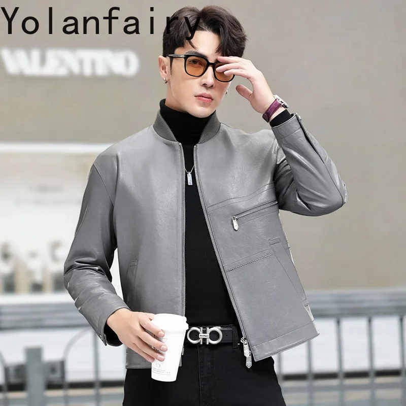 Autumn Real Leather Jacket Men Clothes Short Style Male Leather Coat Fashion Top Layer Sheepskin Coats Semi Vegetable Tanning