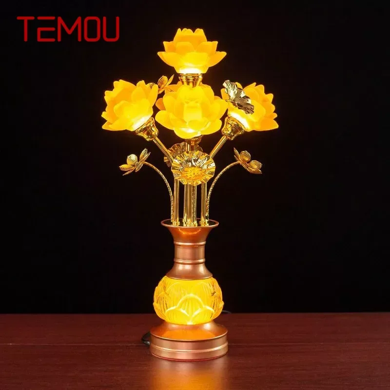 TEMOU Colored LED Lotus Table Lamp For Buddha Lamp Household Buddha Hall Lamp Glass Lamp Temple Worship Buddha Front Lamp