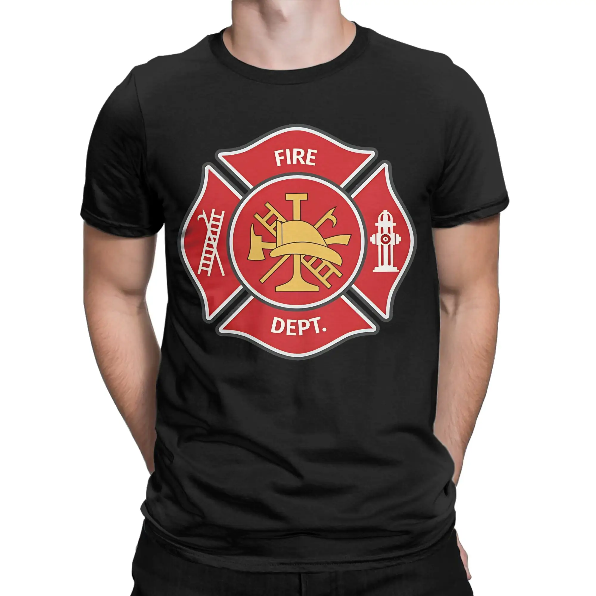 Men's Firefighter Fire Department Maltese Cross Symbol Full Color T Shirts Pure Cotton Clothes Short Sleeve T Shirt Tshirt
